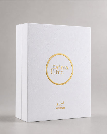 Lumino men's eau de parfum 100ml by Prima Chic - lifestyle shot, citrus amber perfume Dubai