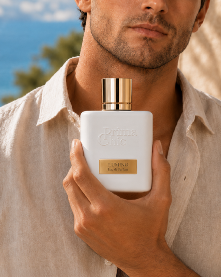 Prima Chic Lumino men's perfume eau de parfum 100ml fragrance notes - Citrus & Lemon Blossom, Patchouli & Pineapple, Amber & Vanilla