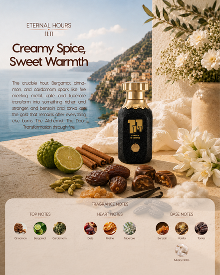 Prima Chic 11:11 unisex eau de parfum 100ml fragrance notes - Bergamot, Cinnamon & Cardamom, Date, Praline & Tuberose, Benzoin, Vanilla & Tonka