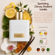 Prima Chic Lumino perfume bottle, men's EDP perfume 100ml fragrance notes, Citrus & Lemon Blossom, Patchouli & Pineapple, Amber & Vanilla,