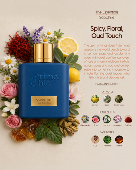 Prima Chic Sapphire 100ml EDP gift box - spicy floral oud unisex perfume, Dubai UAE