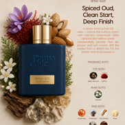 Prima Chic Brisa Oud men's eau de parfum 100ml fragrance notes - Bitter Almond & Saffron, Jasmine & Cedar, Ambergris & Musk