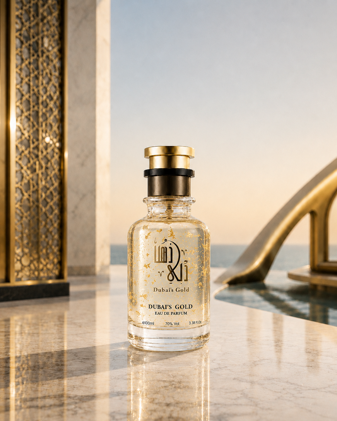 Prima Chic Dubai gold premium bottle with luxury flicks, women perfume, Dubai UAE