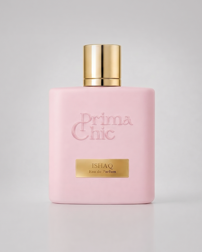 Prima Chic Ishaq women's eau de parfum 100ml bottle, gourmand powdery sweet perfume in Dubai UAE